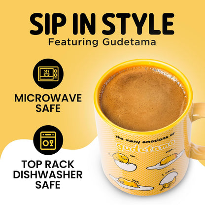 Silver Buffalo Sanrio The Many Emotions of Gudetama Lazy Egg Taza de cerámica, 20 onzas