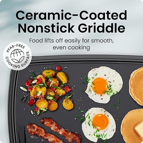 Chefman Plancha eléctrica con control de temperatura extraíble, parrilla ideal para hamburguesas, huevos, plancha para panqueques, superficie de cocción antiadherente fácil de limpiar 10 x 16 pulgadas