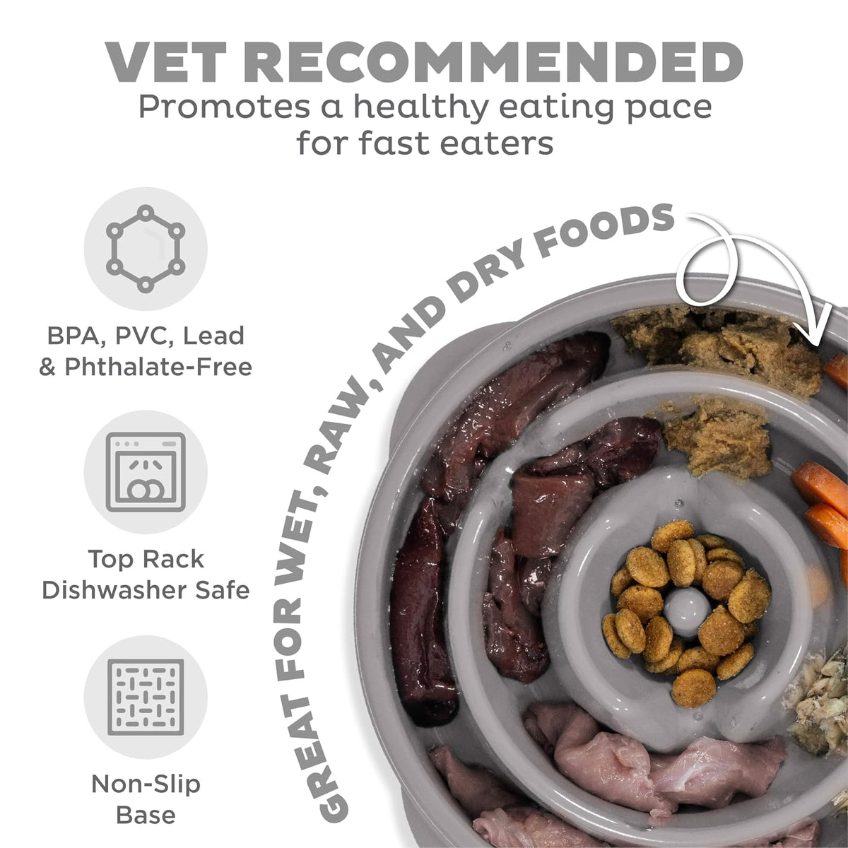Outward Hound Fun Feeder Slo Bowl, Slow Feeder Dog Bowl, Medium, Grey