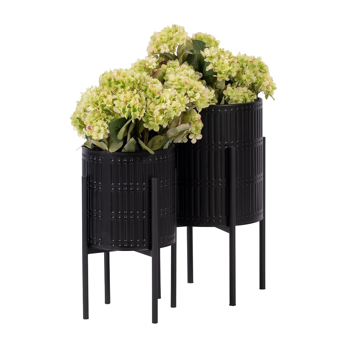 Sagebrook Home Juego de 2 Modernas macetas de Metal Negro con Soportes Soportes Decorativos para Interiores y Exteriores Elegantes macetas Altas para el hogar y el Patio de 19 y 23 Pulgadas