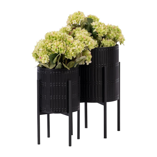 Sagebrook Home Juego de 2 Modernas macetas de Metal Negro con Soportes Soportes Decorativos para Interiores y Exteriores Elegantes macetas Altas para el hogar y el Patio de 19 y 23 Pulgadas