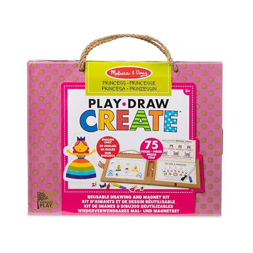 Melissa & Doug Natural Play: Juega-Dibuja-CREA Kit Reutilizable para Dibujo e Imanes – Princesas (54 Imanes, 5 Marcadores de Borrado En Seco) - Materiales Acreditados por el FSC