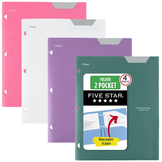 Five Star 2 – Carpeta de bolsillo, pestañas permanentes, plástico, el color puede variar (33342), Trend, Paquete de 4