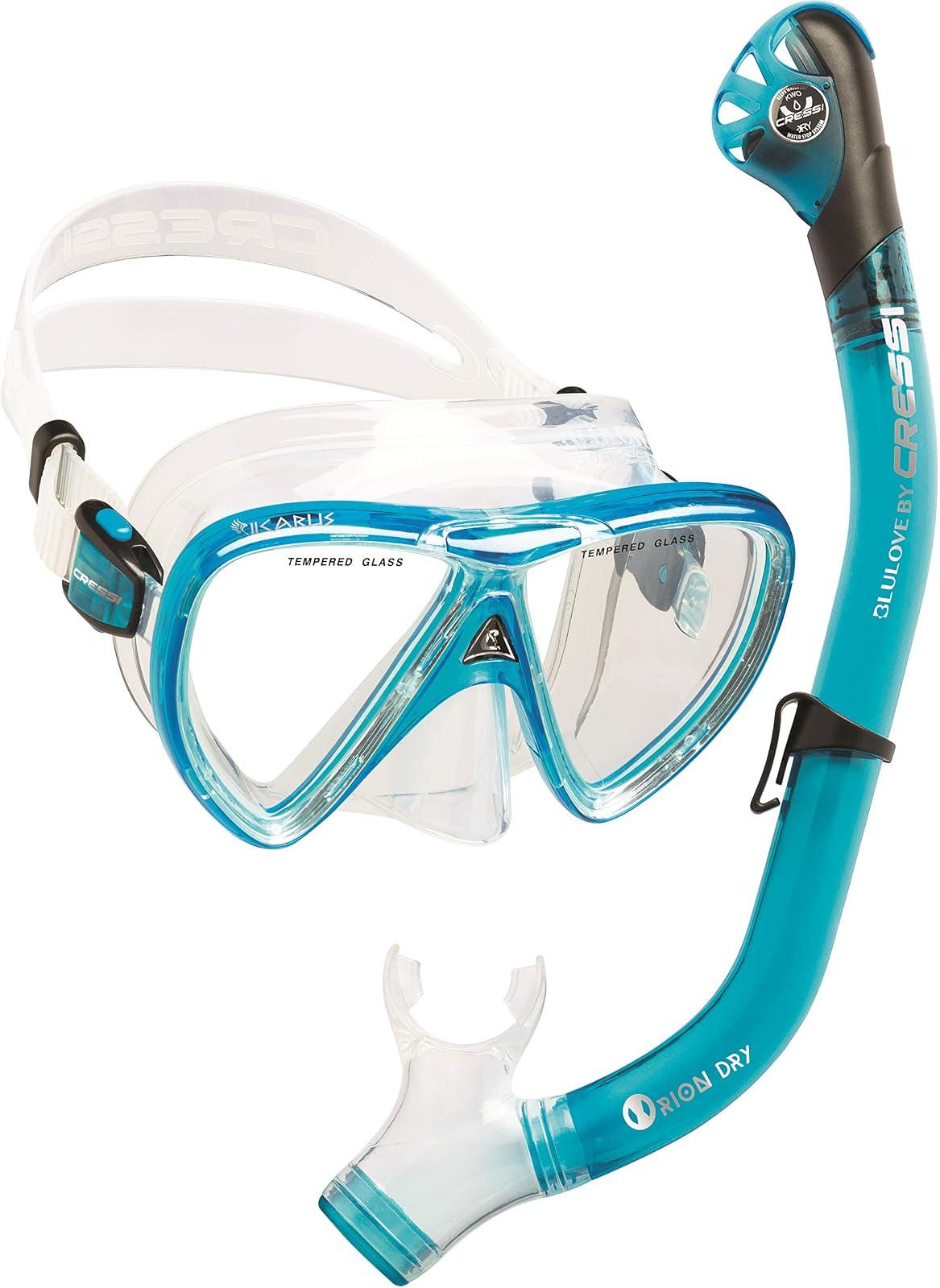 Cressi Kit de Esnórquel Ikarus y Orion Dry para Adultos - Claro - Translucent Azul marino - Orion Dry