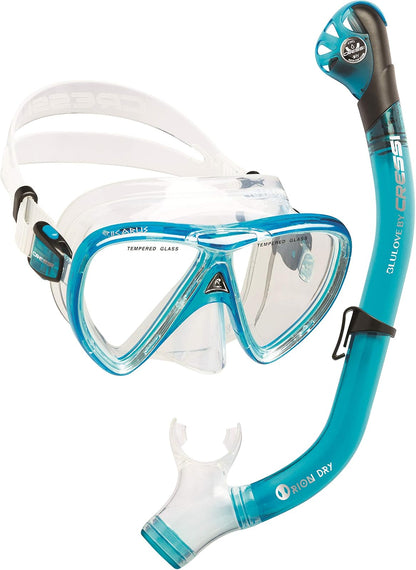 Cressi Kit de Esnórquel Ikarus y Orion Dry para Adultos - Claro - Translucent Azul marino - Orion Dry