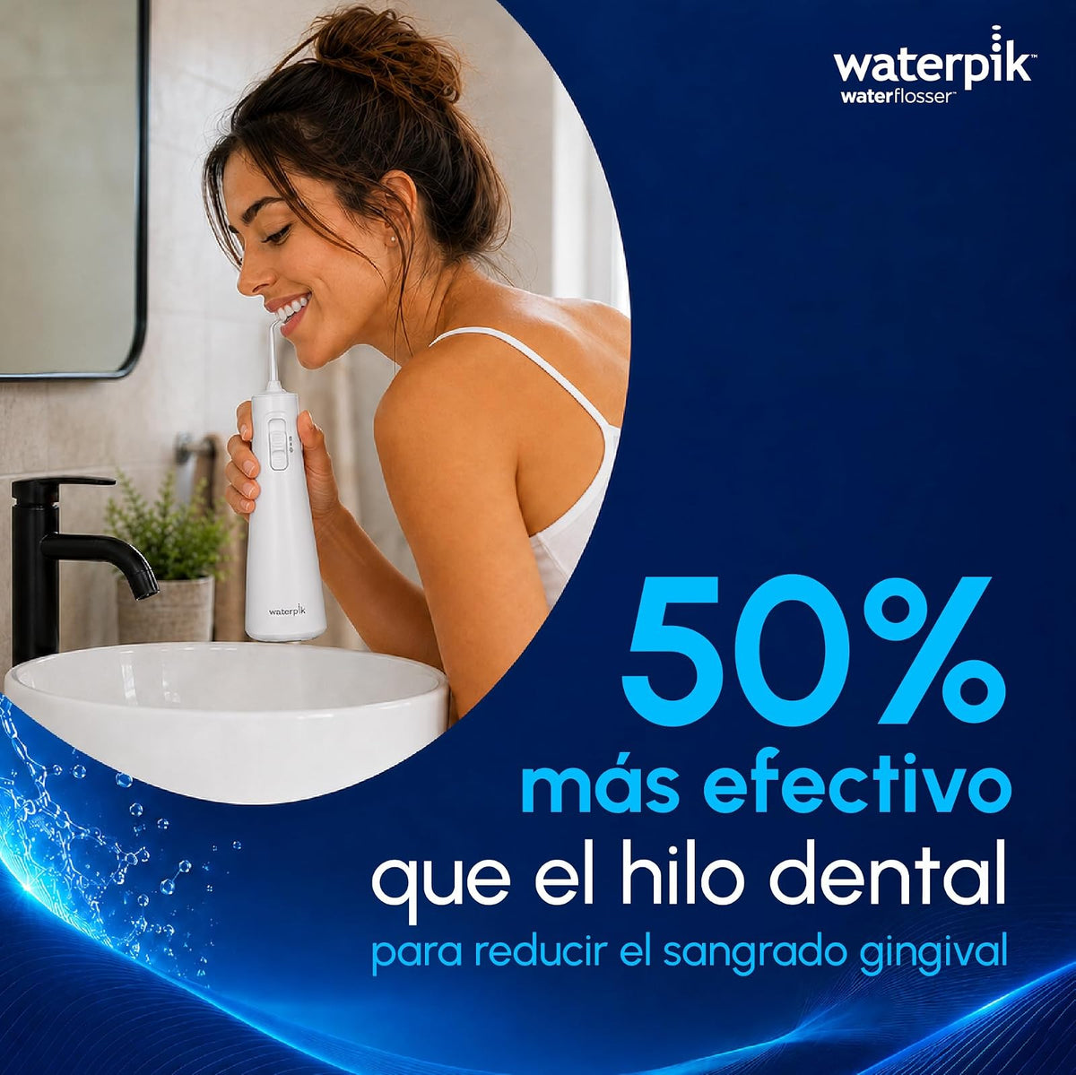 Waterpik Irrigador Bucal Cordless Pulse WF-20 con Limpiador de Lengua. | Recargable y Portátil. Encías Saludables y Dientes más en 14 Días, Elimina el 99% de la Placa Dental en 3 Seg.