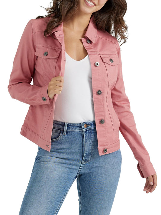 Wrangler Authentics Chamarra de Mezclilla para Mujer - XL - Rosa (Dusty Rose)