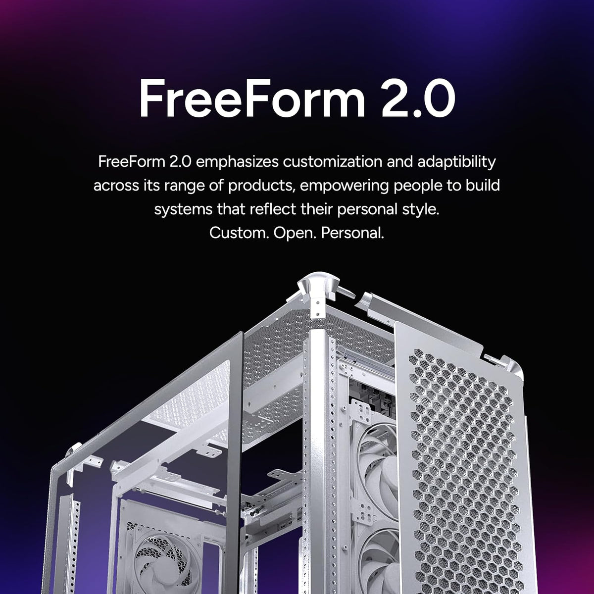 Cooler Master MasterFrame 600 Silver Freeform 2.0 - Half Tower, Paneles Laterales magnéticos, Interior Personalizable, GPU MAX, 410 mm AIO MAX, 420 mm Tipo C, Vidrio MF600-SGNN-S00