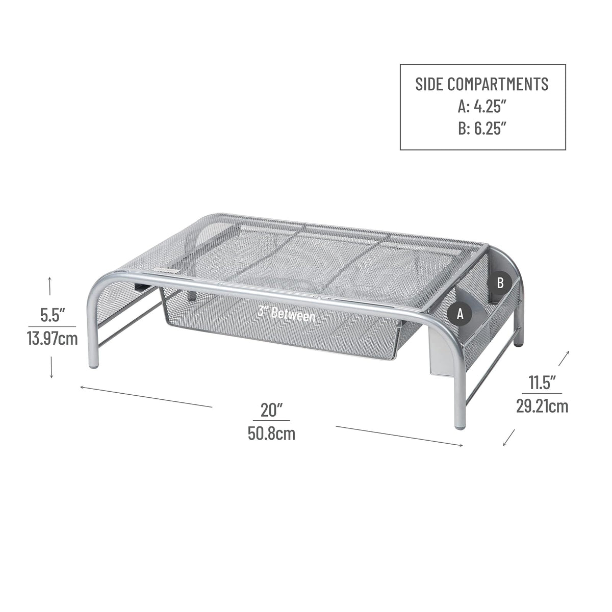 Mind Reader MESHMONSTA-BLK Soporte de Malla de Metal para Monitor y Organizador de computadora con cajón, Plateado 2 por Paquete, 1