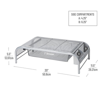 Mind Reader MESHMONSTA-BLK Soporte de Malla de Metal para Monitor y Organizador de computadora con cajón, Plateado 2 por Paquete, 1