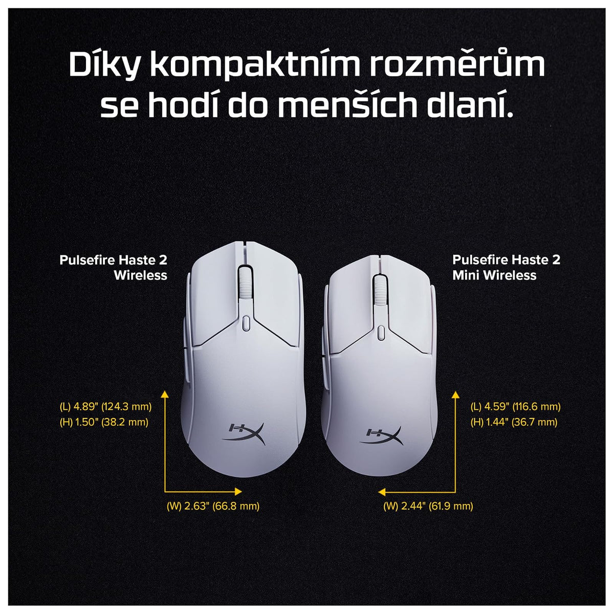HyperX Mouse Pulsefire Haste 2 Mini - Inalámbrico para Juegos/Gaming, Bluetooth, 2.4GHz, Conectividad Inalámbrica Dual, Compacto y Ligero, Blanco (7D389AA)