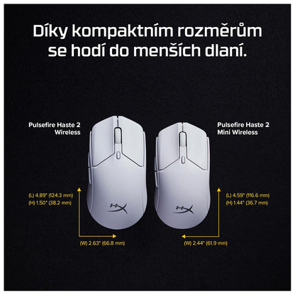 HyperX Mouse Pulsefire Haste 2 Mini - Inalámbrico para Juegos/Gaming, Bluetooth, 2.4GHz, Conectividad Inalámbrica Dual, Compacto y Ligero, Blanco (7D389AA)
