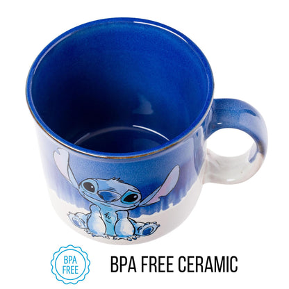 Silver Buffalo Disney Lilo and Stitch Ohana Means Family Reactive Glaze - Taza de cerámica para campista, 20 onzas