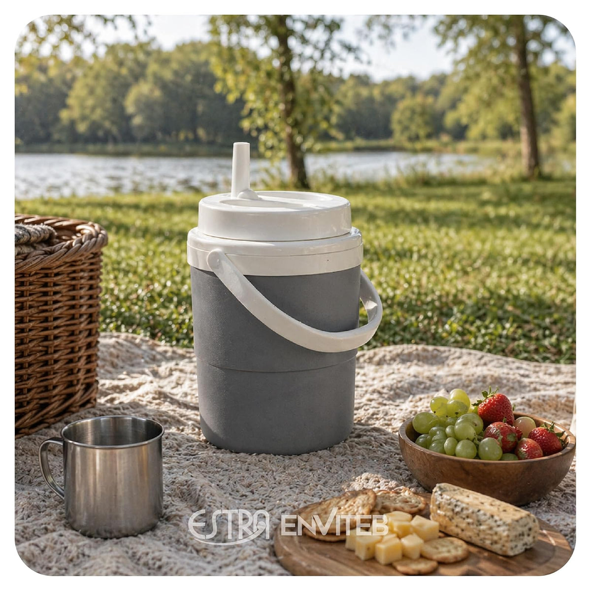 Estra Termo Térmico 4 Litros con Boquilla Antigoteo | Jarra Portátil para Agua, Café, Té y Jugos, Apto para Bebidas Frías y Calientes | Picnic, Playa, Camping y Reuniones | Libre de BPA, Azul