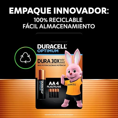 Pilas Alcalinas AA Duracell Optimum, Baterías de Alto Rendimiento 1.5V, Paquete de 6 Pilas