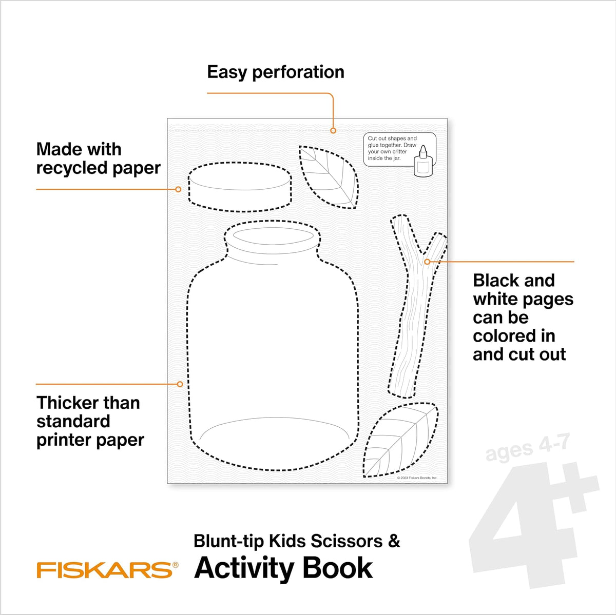 Fiskars Cut & Create - Libro de actividades con tijeras para niños de 5 pulgadas, a partir de 4 años