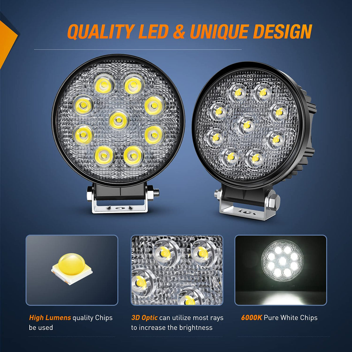 Nilight Juego de 4 Barras de Luz LED Redonda 12 cm 27 W 3000 lm Foco Amplio Multiuso, 15016F-C