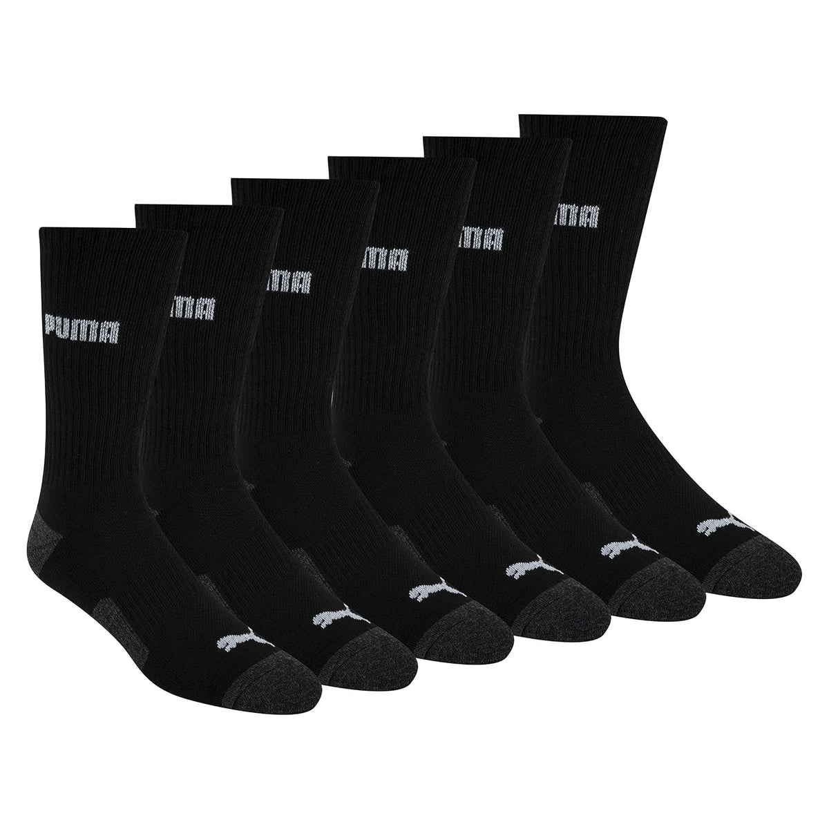 PUMA Calcetines Crew para Hombre (Paquete de 6) - 10-13 - Logotipo Negro - Gris