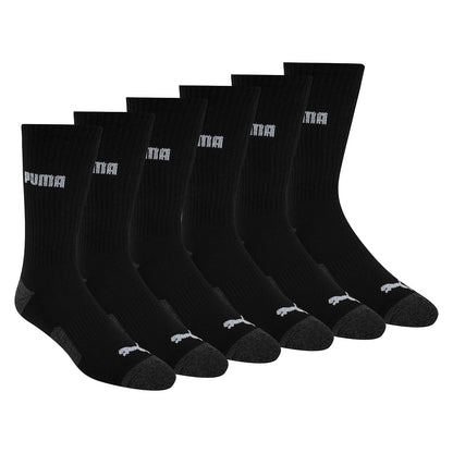 PUMA Calcetines Crew para Hombre (Paquete de 6) - 10-13 - Logotipo Negro - Gris
