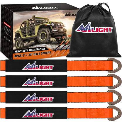 Nilight Juego de 4 Correas de Amarre para Ejes 2''×38'' Funda Protectora y Anillo D. Resistencia a Rotura 11.127 lbs Ideal para vehículos Elevador camión Remolque y UTV
