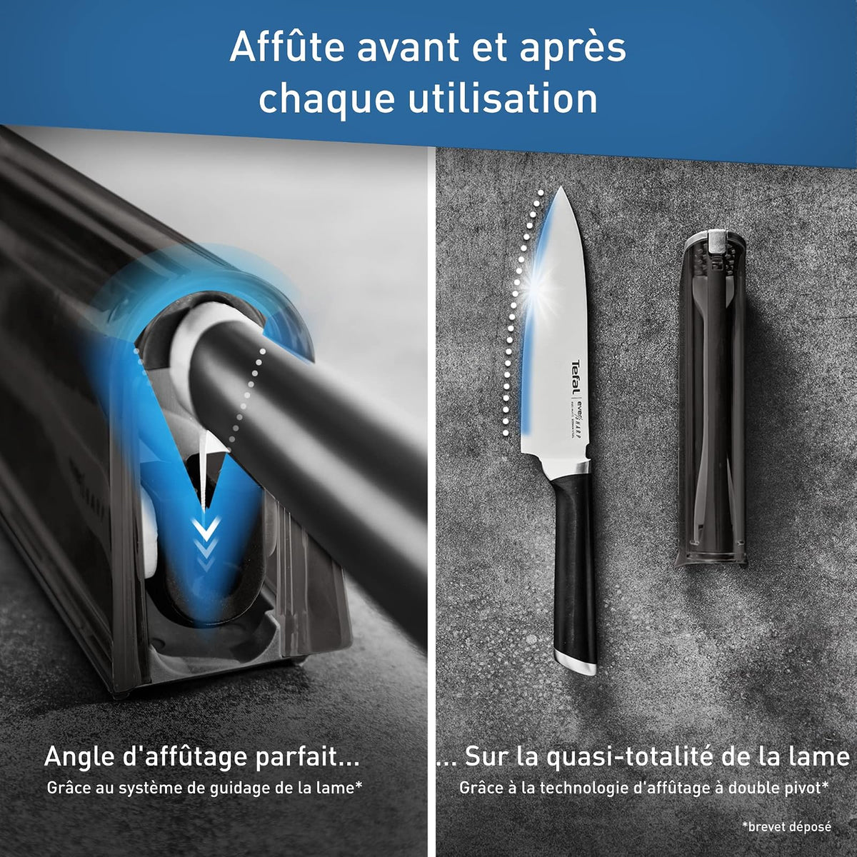 Tefal Ever Sharp Chef K25791, Afilador cuchillo y cuchillo chef de 16,5 cm, mantiene tu hoja afilada, afila antes y después de cada uso, hoja de acero inoxidable, sistema bloqueo inteligente