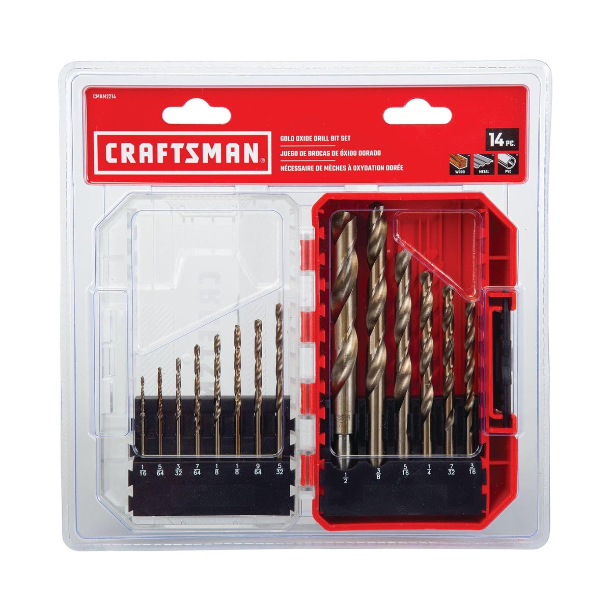 CRAFTSMAN - Juego de brocas de óxido dorado de 14 piezas para madera, plástico o metal (CMAM2214)