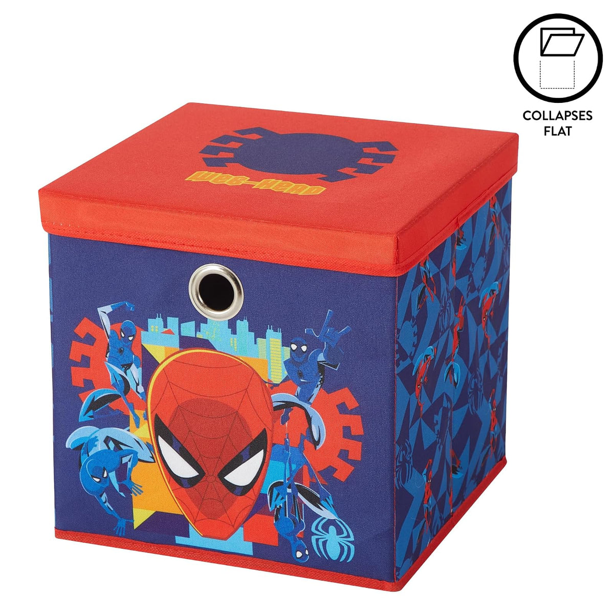 Idea Nuova Marvel Spiderman cubeta de almacenamiento plegable de tela, contenedor organizador de 10 pulgadas con tapa para recámara, sala de juegos y clóset