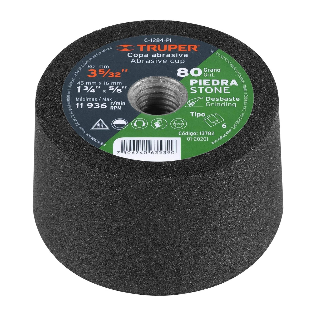 Truper C-1284-PI, Copa desbaste, 3-5/32", grano 80 para piedra