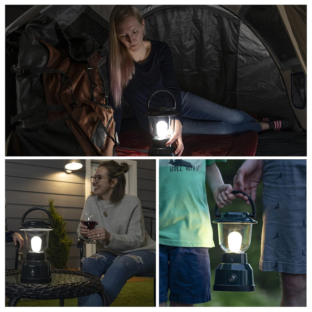 Enbrighten Linterna LED 11016, funciona con pilas, acabado blanco brillante, 500 lúmenes, 180 horas de tiempo de funcionamiento, 3 niveles de luz, ideal para exteriores, camping, huracán, tormenta, tornado y emergencia, verde | 4D