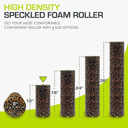 Prosource Fit High Density Speckled Black Foam Rollers, 30cm for Myofascial Release, Pilates, Trigger Point Massage and Muscle Therapy