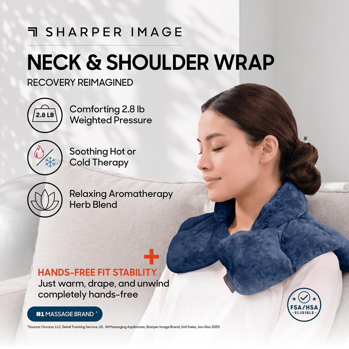 Sharper Image - Envoltura térmica para cuello y hombro, almohadilla de felpa cálida y refrescante para microondas, aromaterapia perfumada (mezcla de spa 100% lavanda natural y hierbas), terapia de