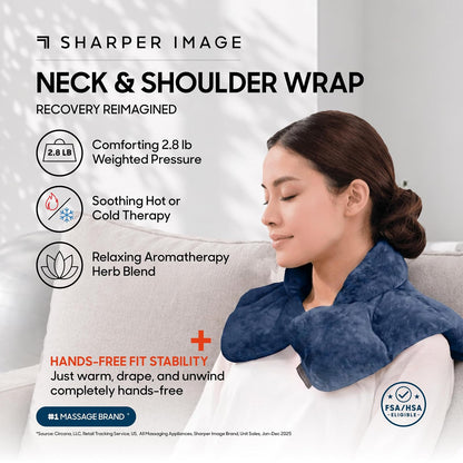 Sharper Image - Envoltura térmica para cuello y hombro, almohadilla de felpa cálida y refrescante para microondas, aromaterapia perfumada (mezcla de spa 100% lavanda natural y hierbas), terapia de