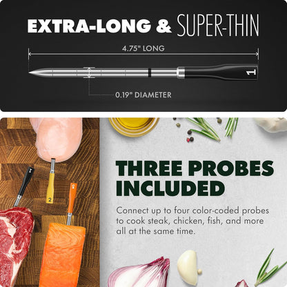 CHEF iQ Sense [modelo 2025] | Termómetro inalámbrico inteligente para carne | 3 sondas ultrafinas | Rango ilimitado WiFi | 1200 °F (1200 °F) seguro para el calor | 5 sensores | barbacoa, parrilla