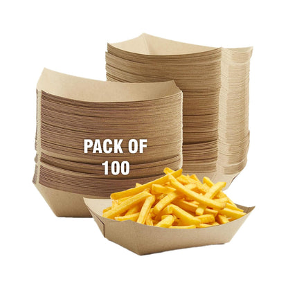 Concession Essentials - Bandejas de Papel Kraft Natural de 2 Libras, Paquete de 100 Unidades