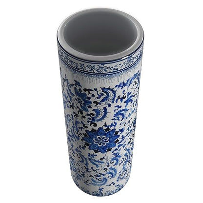 Oriental Furniture Distinctive Affordable Home Decor Gift Idea, 24-Inch Ming Blue and White Porcelain Oriental Umbrella and Cane Stand, Floral