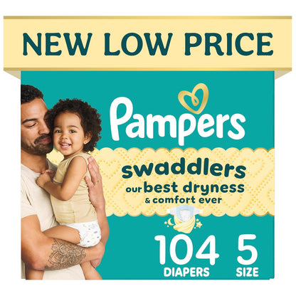 Pampers Swaddlers Pañal Desechable para Bebé, Ultra Absorbente - Talla 5 (104 Unidad)