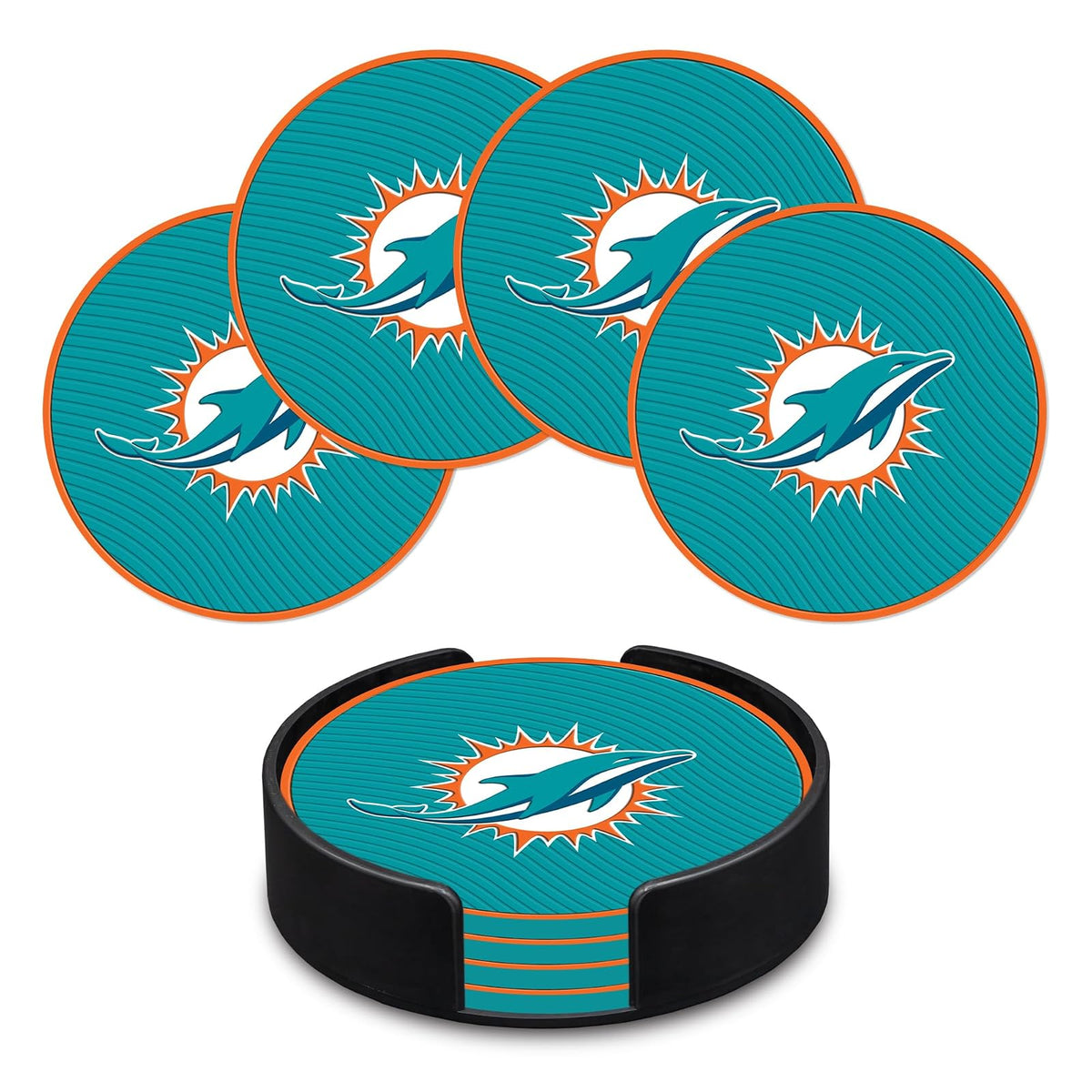 Rico Industries Juego de Posavasos NFL de PVC, Paquete de 4 - Delfines de Miami