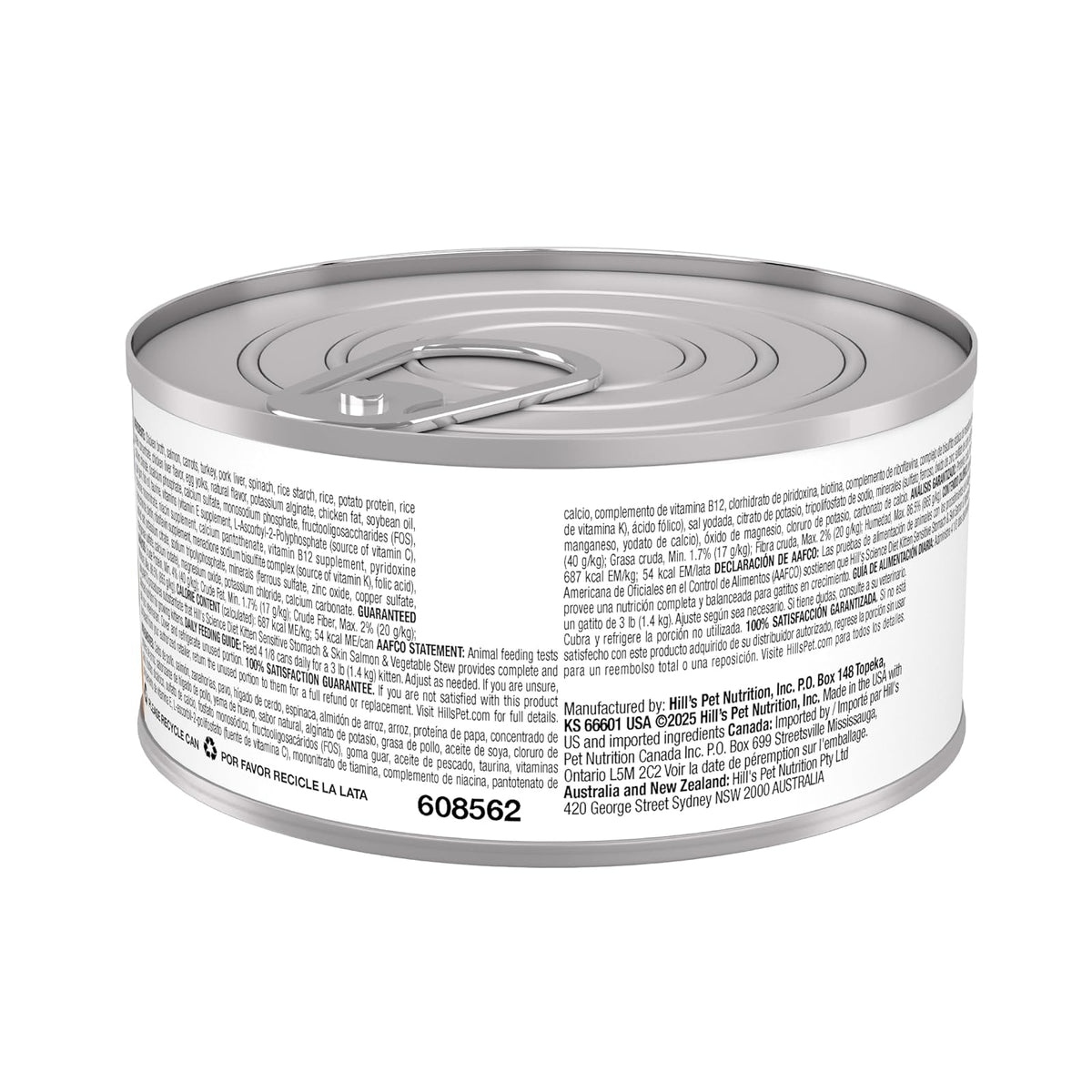 Hill's Alimento Húmedo para Gatito Sabor Salmón 24 Pack 59G | Alimento húmedo Hill's para gato, salmón real, piel y estómago sensible, alta digestibilidad, barrera cutánea sana