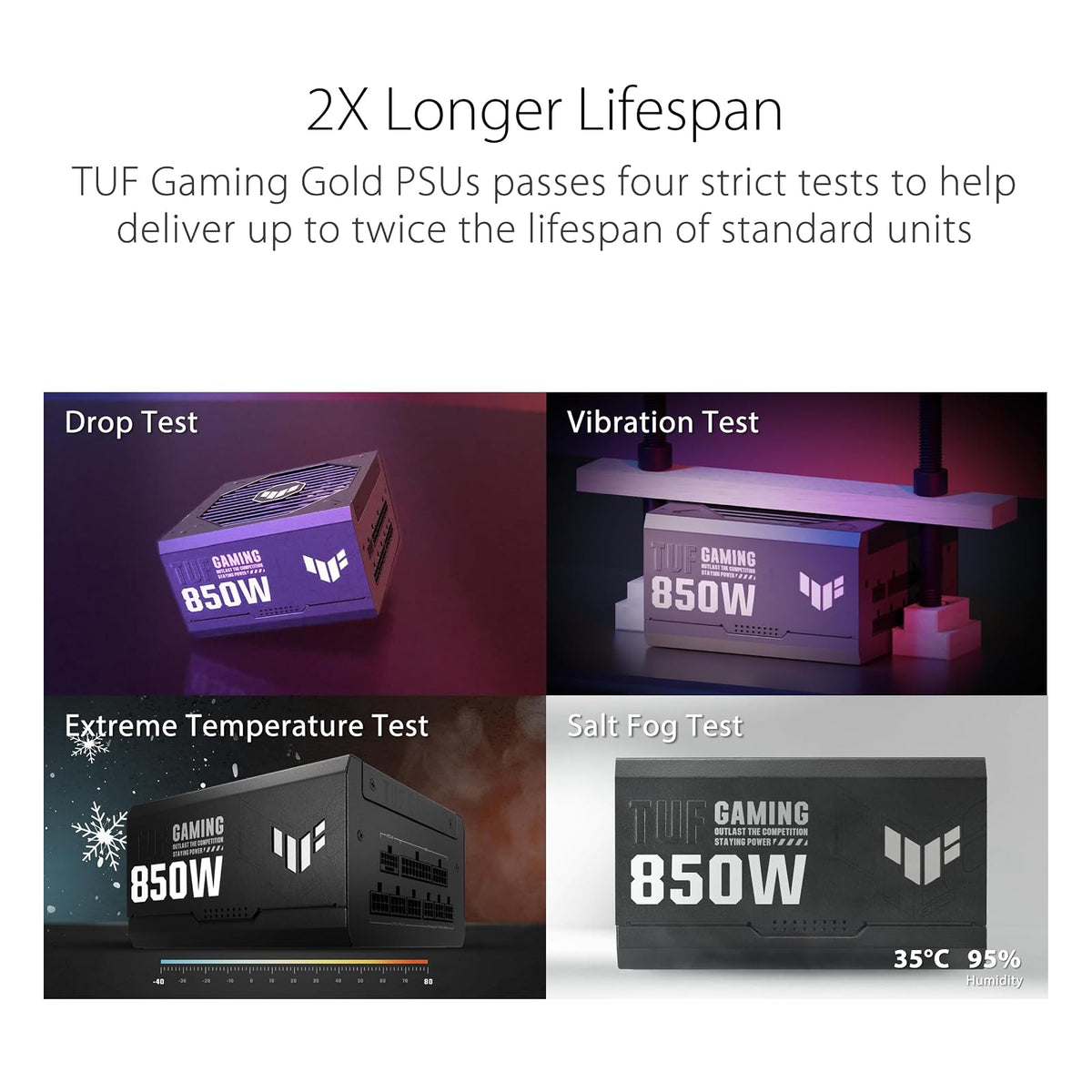ASUS TUF Gaming 850G Fuente de Poder 80 Plus Gold Modular para PC Gamer | 850W 80 PLUS Gold, ATX 3.0, cable PCIe 5.0 16-pin 600W, totalmente modular, ventilador 135mm 0dB, componentes militares