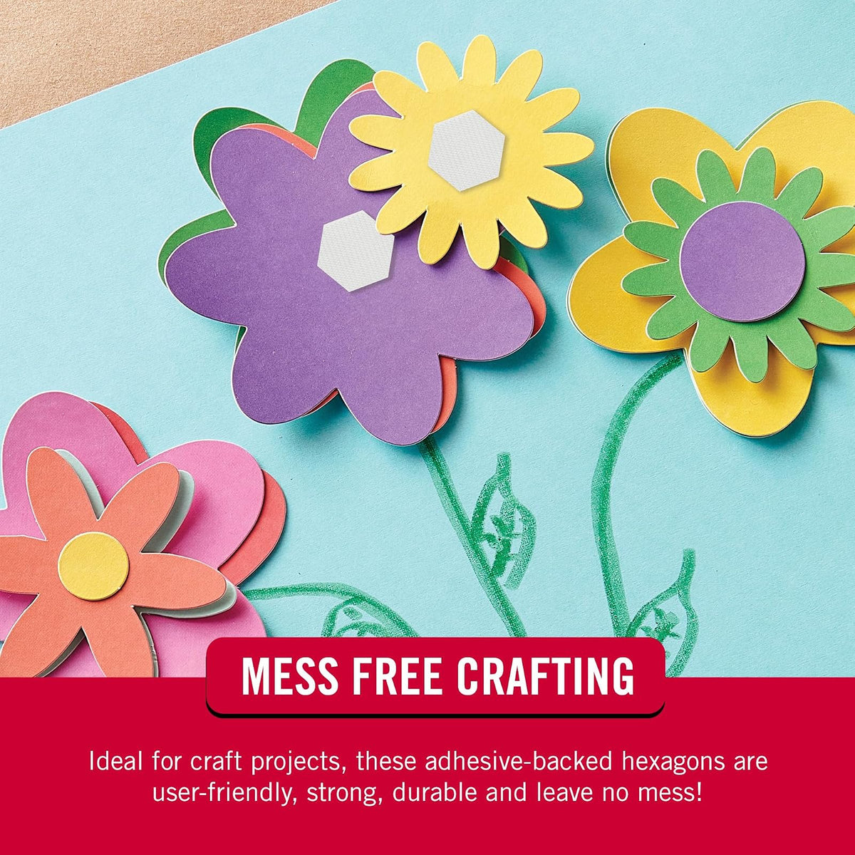 Hexágonos adhesivos de la marca VELCRO, 150 puntos con forma adhesiva inspirada en la naturaleza, blanco 3/4 pulgadas, organización de despegar y pegar para oficina, aula, hogar