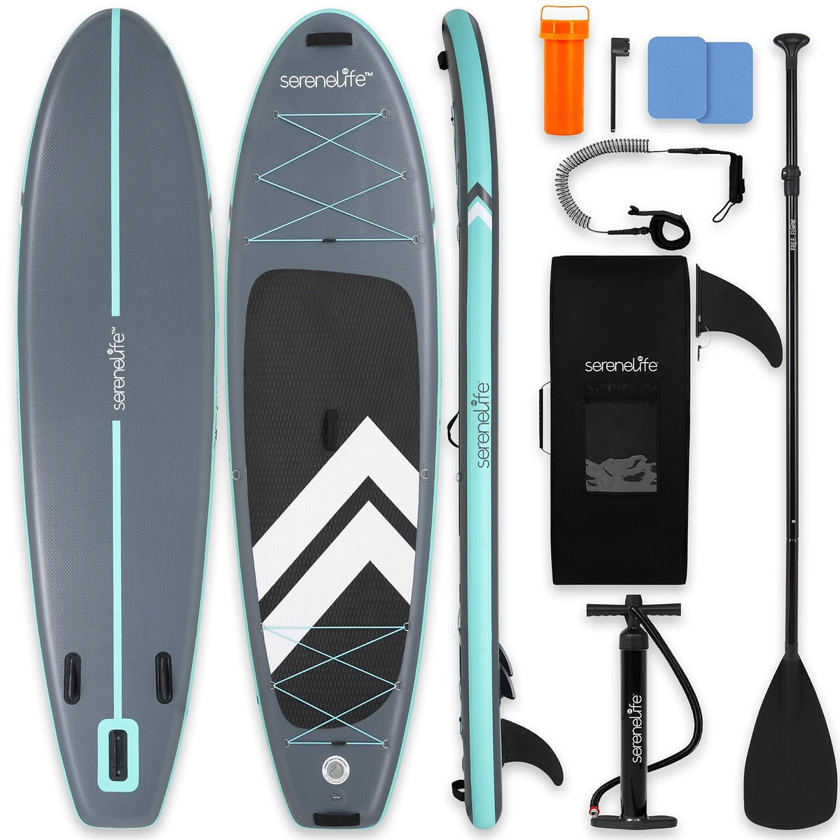 SereneLife Tabla de Paddle Inflable Ultra-Ligera con Accesorios Premium, Diseño Ancho y Estable con Almohadilla EVA Antideslizante, Ideal para Jóvenes y Adultos, Capacidad de 160 kg