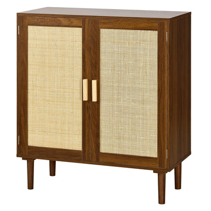 VEVOR Aparador de Ratán con 2 Puertas Magnéticas 80 x 36 x 88 cm, Armario Auxiliar de Ratán con Estante Ajustable y Patas Elevadas de 14,5 cm, para Pasillo, Entrada, Salón, Cocina, Dormitorio