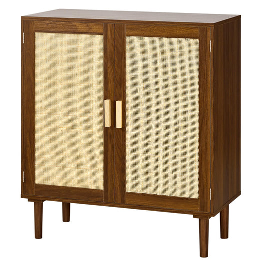 VEVOR Aparador de Ratán con 2 Puertas Magnéticas 80 x 36 x 88 cm, Armario Auxiliar de Ratán con Estante Ajustable y Patas Elevadas de 14,5 cm, para Pasillo, Entrada, Salón, Cocina, Dormitorio