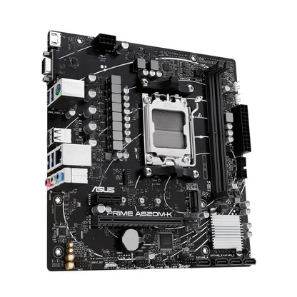 ASUS Prime A620M-K Tarjeta Madre AMD para armar tu PC de Trabajo y Estudio | mATX, AMD AM5 (Ryzen 9000/7000), DDR5 hasta 7200+ (OC) EXPO, PCIe 4.0 x16, ranura M.2 (PCIe 4.0), LAN Gigabit, 4x SATA