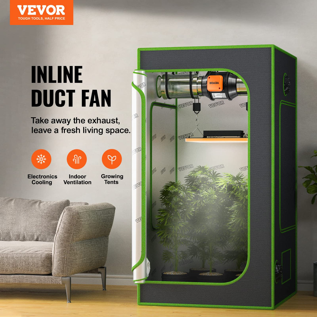 VEVOR Ventilador de conducto en línea, 4 pulgadas, 200 CFM con driver de velocidad variable, ventilador de escape silencioso de ventilación de motor CA para refuerzo de enfriamiento, tiendas de campaña de cultivo, hidropónico
