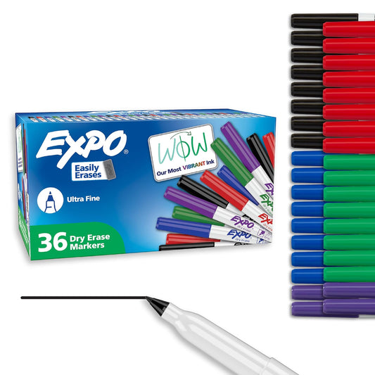 EXPO Low Odor Dry Erase Markers, Ultra Fine Tip, Assorted Colors, 36 Count