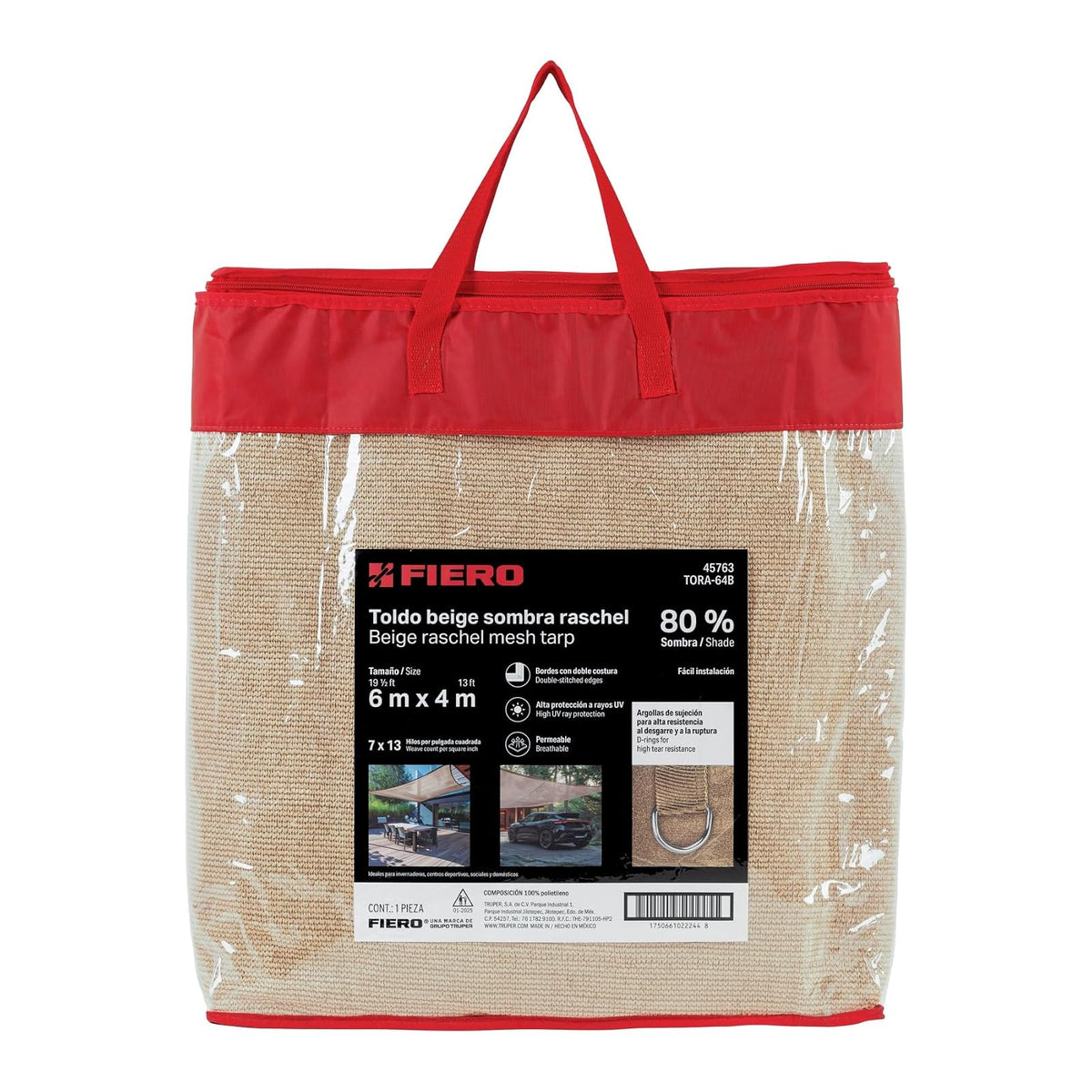 Fiero TORA-64B, Toldo Sombra 80%, Raschel Beige, 6m x 4m