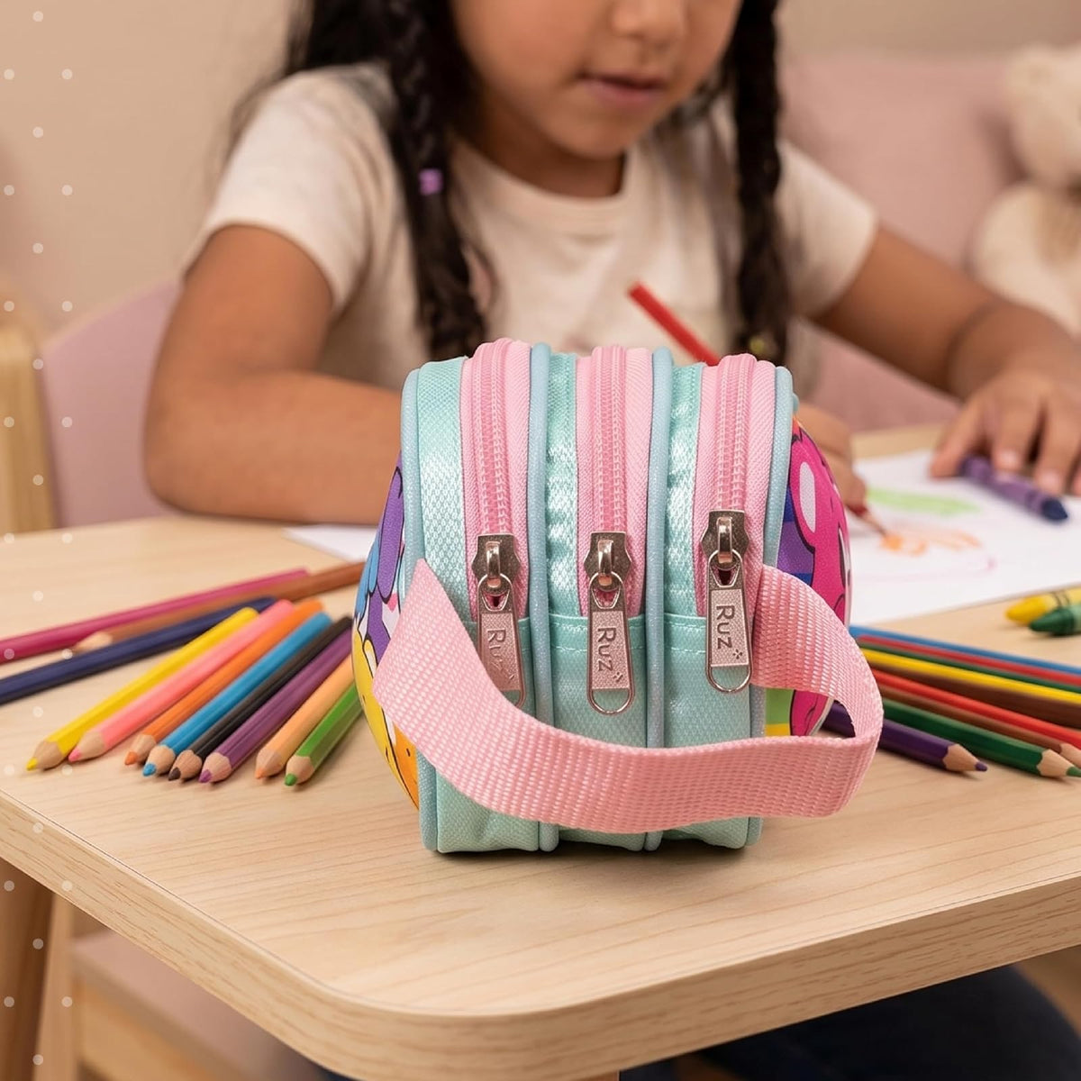 Ruz Lapicera Triple Infantil y Preescolar | Care Bears | 100% Poliéster | Estuche Escolar para Niños con 2 Compartimentos y Cierre de Cremallera | Recomendado desde 3 años