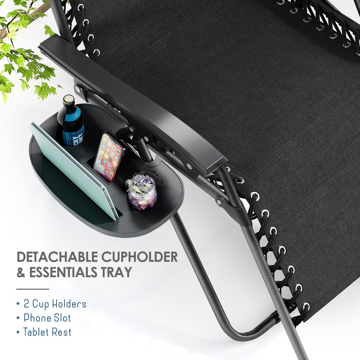Nestl - Juego de 2 sillas de Gravedad Cero, sillas de Patio al Aire última intervensión con Almohadas y bandejas de Soporte para Tazas, Silla de Campamento reclinable de Malla de Acero Ajustable