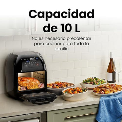 Chefman - Freidora digital multifuncional + asador, deshidratador, horno de convección, 17 preselecciones en pantalla táctil para freír, asar, deshidratar y hornear accesorios incluidos, L 10L, negro